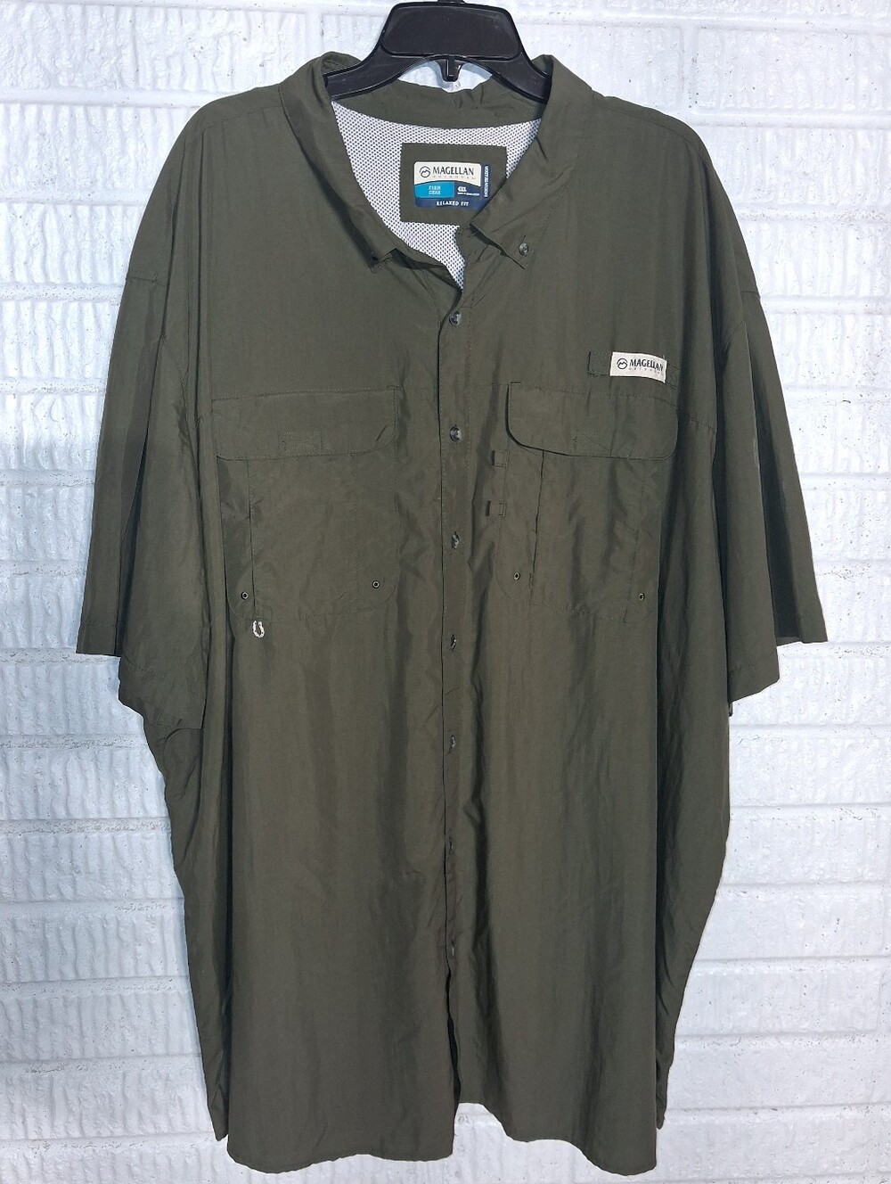 Magellan Outdoors Relaxed Fit Olive Short-Sleeve Button-Front Fishing Shirt 4XL